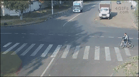 Bike-truck-car-close-call