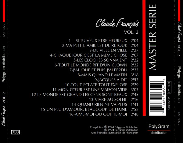 Claude Francois VOL 2 back