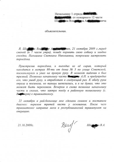 Объяснительная