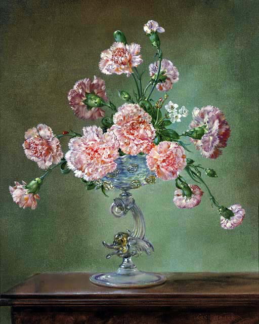 Pink carnations in a Venetian glass