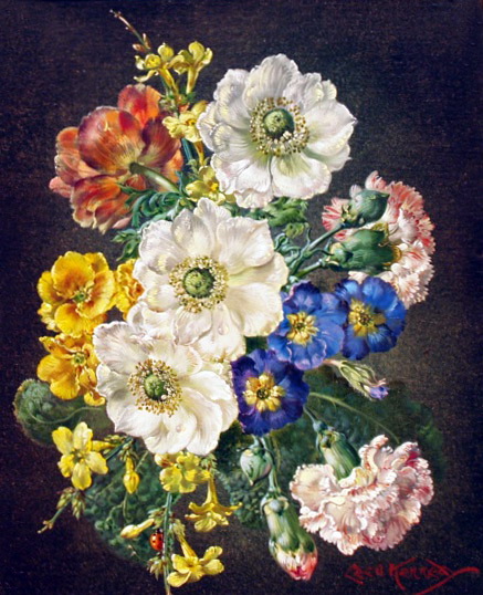 Anemones, Carnations and Polyanthus