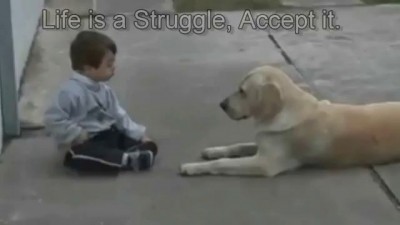 Sweet Mama Dog Interacting with a Beautiful Child with Down Syndrome Jim Stenson