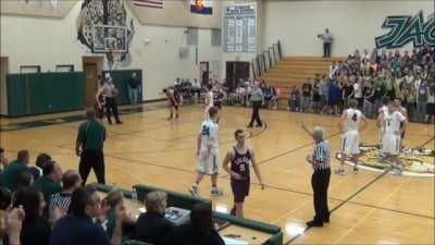 Scotty Lubkeman drains his first varsity three pointer