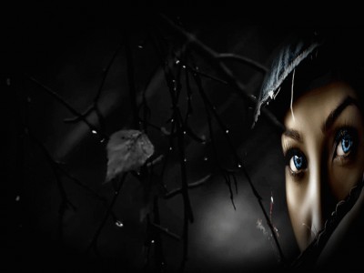 девушка дождь и листья