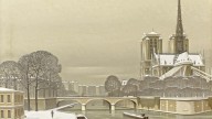 PIERRE DE CLAUSADE (1910-1978). Pont Neuf, Neige sur Paris, 1959